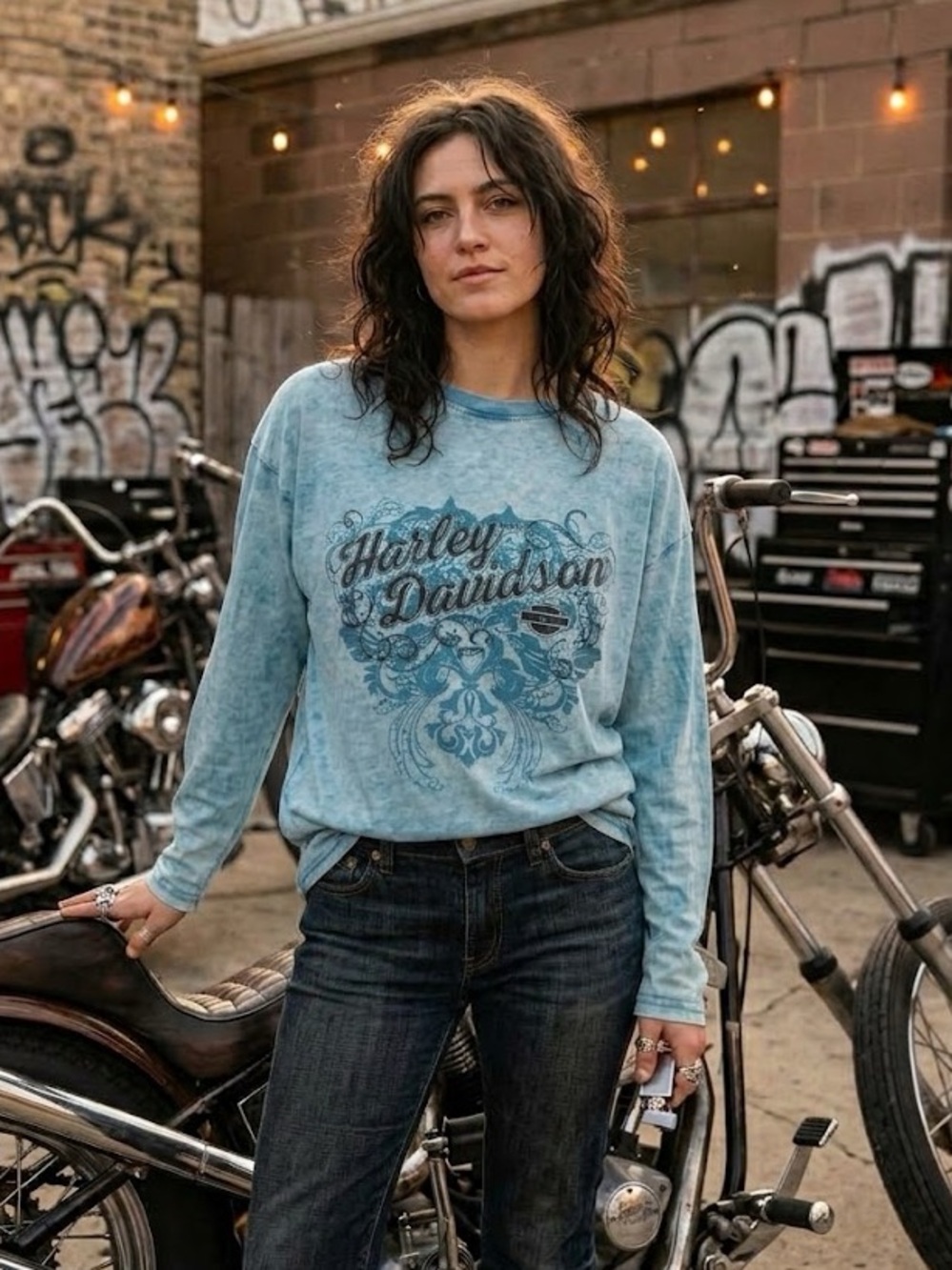 Harley-Davidson Light Blue Graphic Long Sleeve Tee